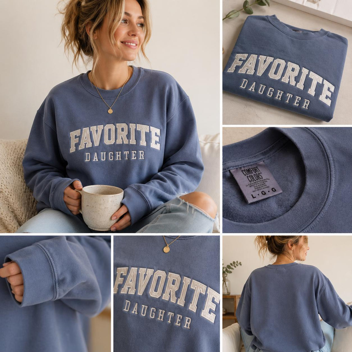 Favorite Daughter Sweatshirt | Custom Embroidered Sweatshirt | Cozy Crewneck Gift for Her