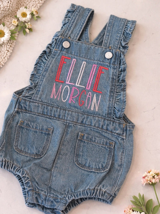 Embroidered Ruffle Jean Romper