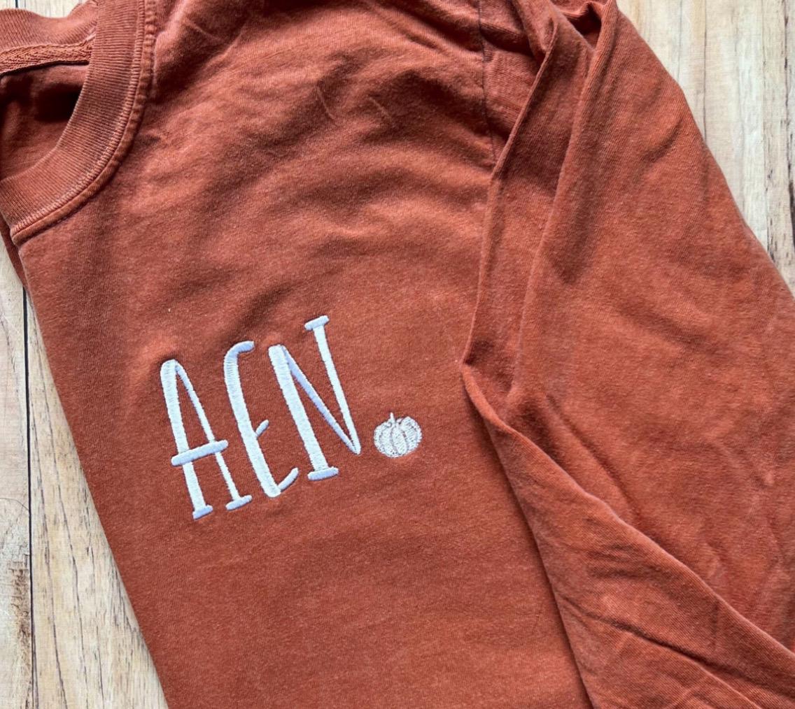 Fall Monogram Comfort Colors® Long Sleeve Tee | Embroidered Pumpkin Shirt | Custom Autumn Shirt