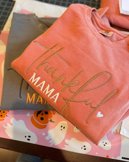 Thankful Mama Embroidered Sweatshirt – Comfort Colors Fall Crewneck