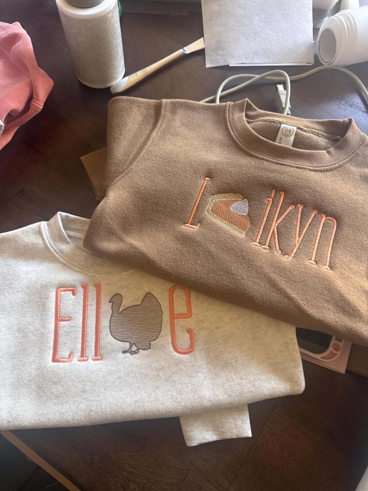 Toddler Thanksgiving Sweatshirt | Embroidered pie and turkey | Neutral Fall Crewneck for Kids