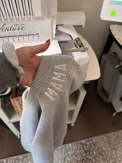 Personalized Knit Crewneck Sweater | Custom Embroidered Name | Cozy Neutral Pullover | Gift for Mom, Grandma