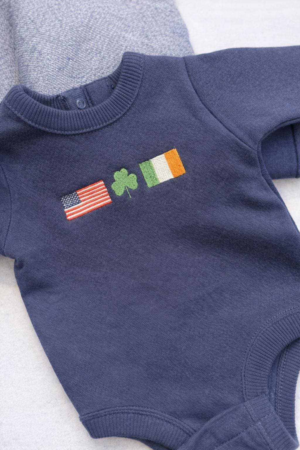 St Patrick’s Day Baby Onesie | Irish American Outfit | Embroidered Flag