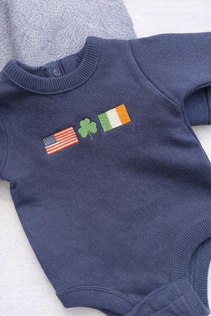 St Patrick’s Day Baby Onesie | Irish American Outfit | Embroidered Flag