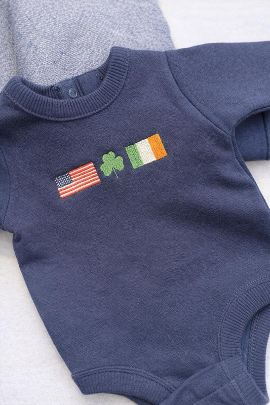 St Patrick’s Day Baby Onesie | Irish American Outfit | Embroidered Flag