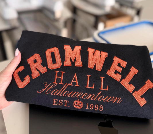 Cromwell Hall . Halloweentown Crewneck . Fall Sweatshirt .  Pumpkin . Embroidered