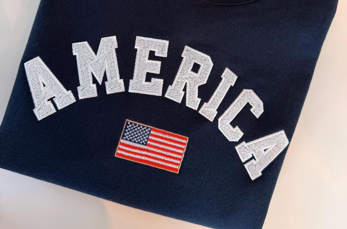 Embroidered America Sweatshirt . American Flag Crewneck . Patriotic Sweatshirt . Camo Crewneck