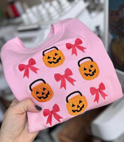 Toddler Halloween Sweatshirt | Embroidered Ghosts and Pumpkins | Neutral Fall Crewneck for Kids