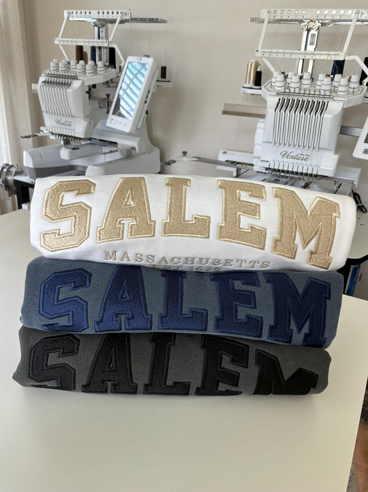NEW Salem Massachusetts Embroidered Sweatshirt | Comfort Colors Crewneck | Black Cat Halloween Sweater | EST 1626