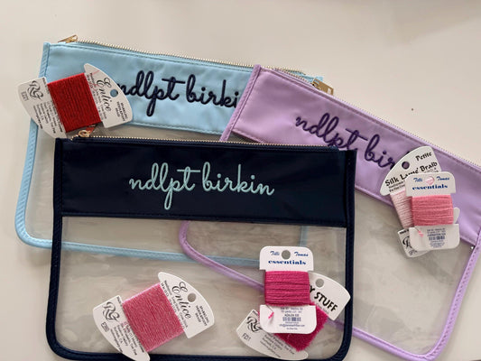Custom Clear Vinyl Pouch, Needlepoint Project Bag, NDLPT, Bridesmaid Storage, Name School, Everyday Project Pouch