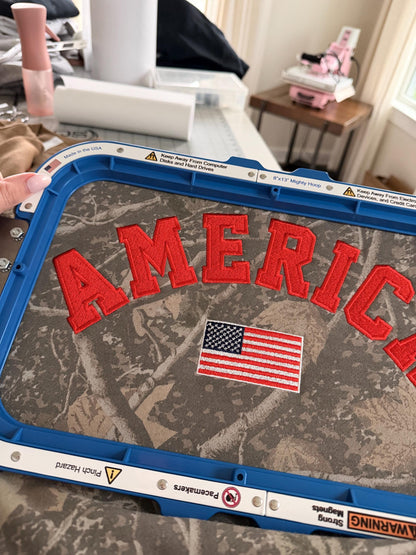 Embroidered America Sweatshirt . American Flag Crewneck . Patriotic Sweatshirt . Camo Crewneck