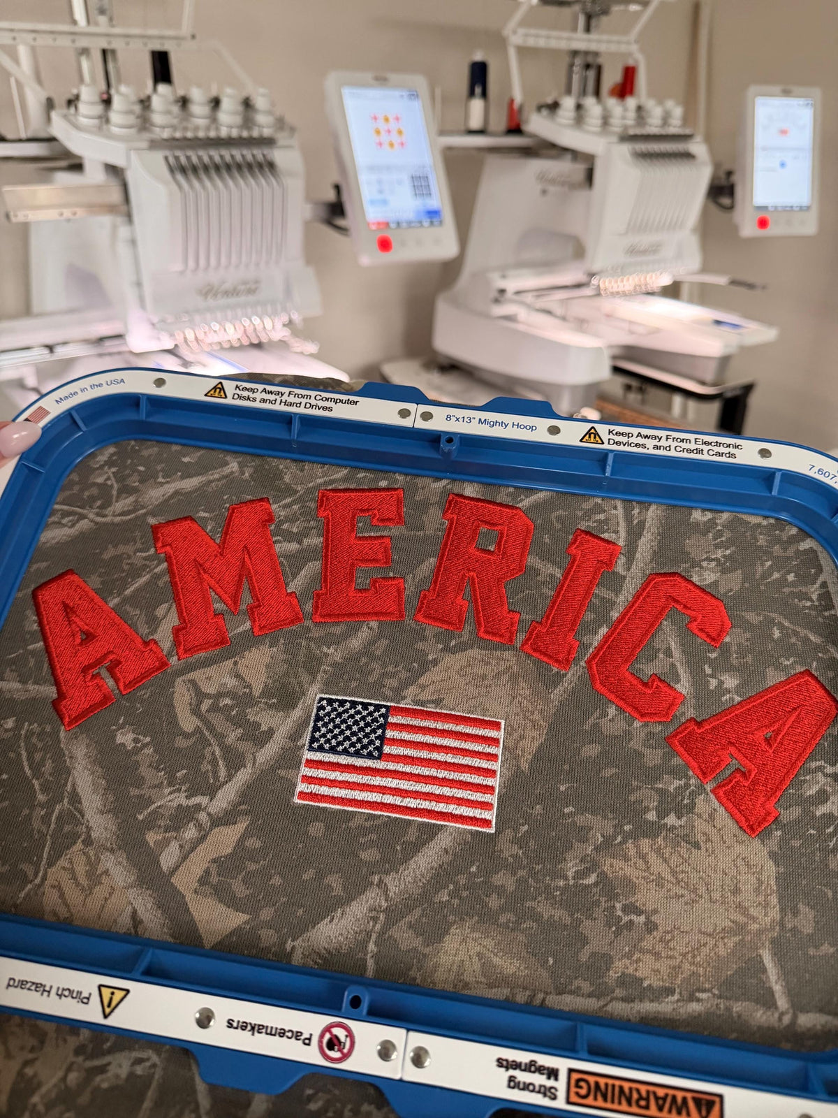 Embroidered America Sweatshirt . American Flag Crewneck . Patriotic Sweatshirt . Camo Crewneck