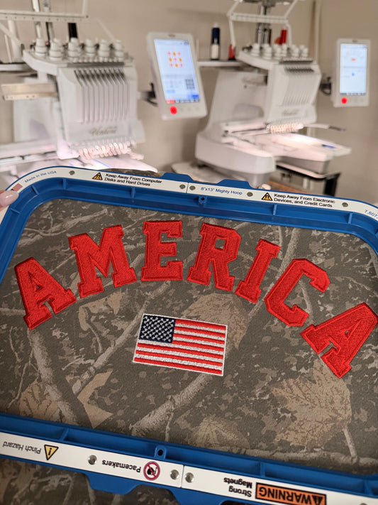 Embroidered America Sweatshirt . American Flag Crewneck . Patriotic Sweatshirt . Camo Crewneck
