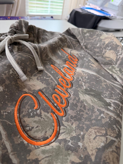 Customizable Cleveland Sweatshirt . Vintage Embroidered Crewneck . Camo Hoodie