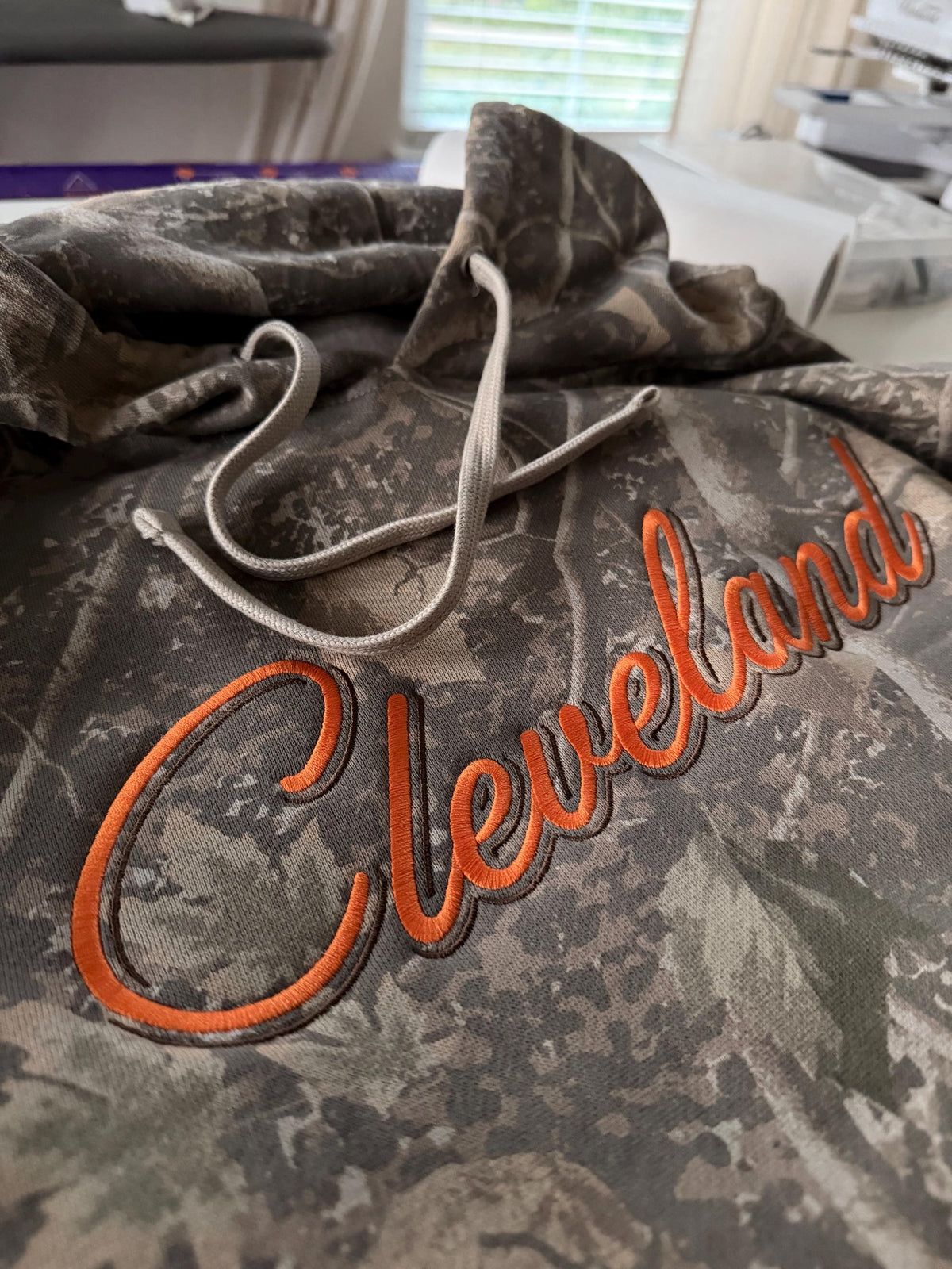 Customizable Cleveland Sweatshirt . Vintage Embroidered Crewneck . Camo Hoodie